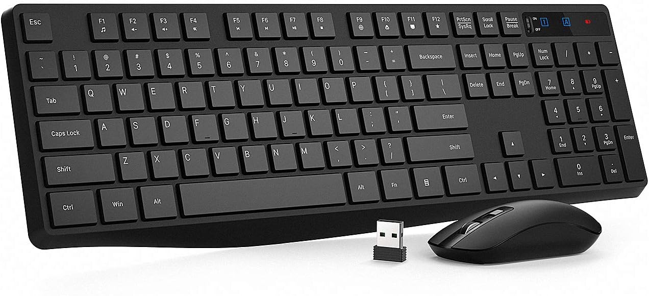 VicTsing Wireless Keyboard and Mouse Combo [Energy Saving], 3 Level DPI Adjustable Wireless Mouse and 2.4GHz Computer Keyboard, Independent On/Off Switch, Num/Caps/Power Indicator, Black