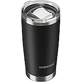 SILICANICE Coffee Tumbler 20 oz, Double Wall Stainless Steel Travel Coffee Mug with Removable Slider Lid, BPA Free, Car Cup Holder Compatible - Gym/Office/Travel/Home - Black