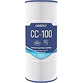 Grefilt CC100 Pool Filter Cartridge, Compatible with Pentair CC100, CCRP100, Replaces Pleatco PAP100, Unicel C-9410, Filbur FC-0686, Pentair R173215, 100 sq.ft, Dimensions: 23 5/8" x 10 1/16"