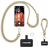 Lawonda 2 Pads Phone Lanyard Adjustable Crossbody Cell Phone Neck Strap Universal Mobile Phone Wrist Lanyard + 2pcs Patch Tether Tab for Travel Essentials Beige