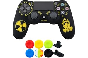 9CDeer 1 Piece of Silicone Laser Carving Protective Cover Skin + 6 Thumb Grips & Dust Proof Plugs for PS4/Slim/Pro Controller Fallout