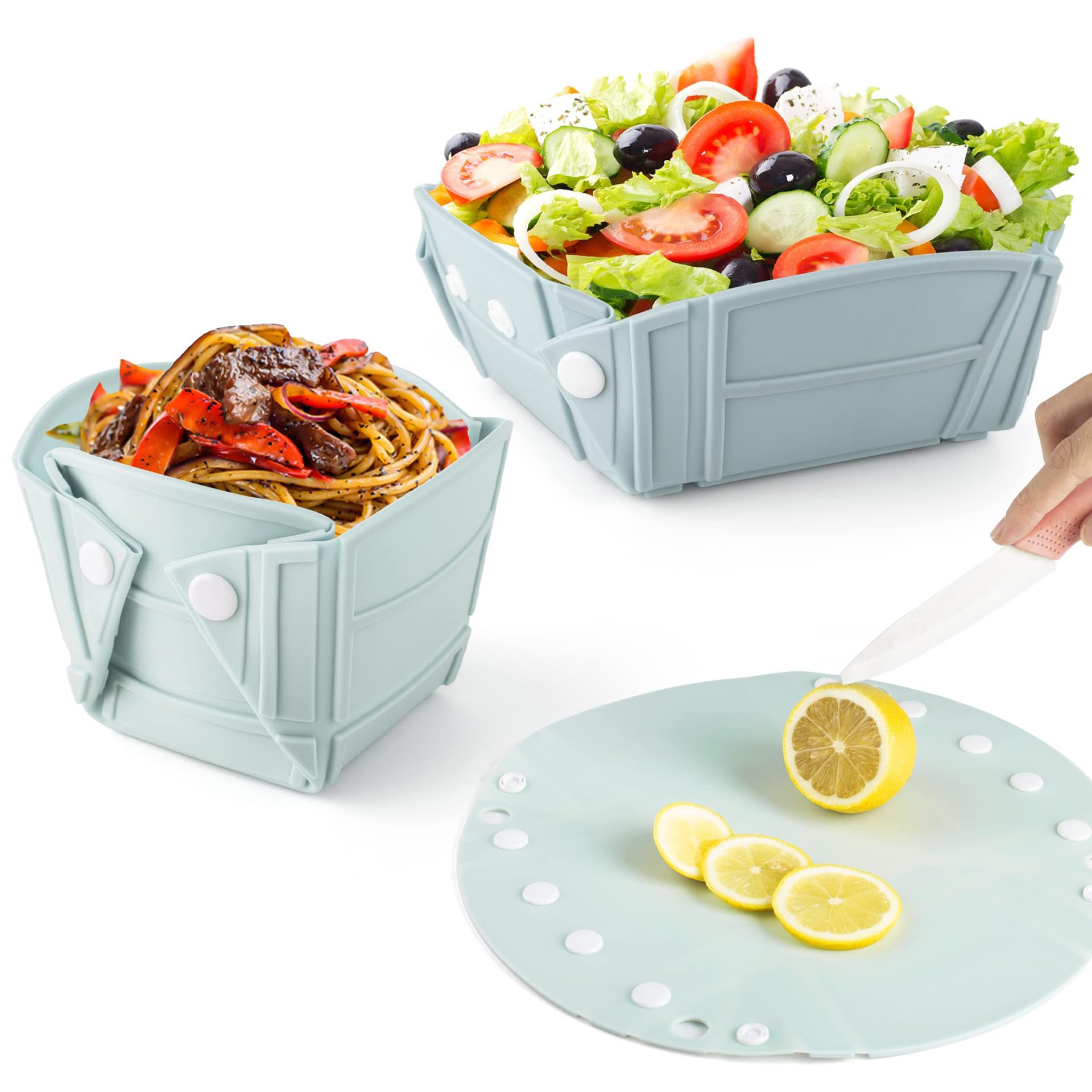 RoseFlower Collapsible Bowl, Portable Customizable Shapes Silicone Collapsible Bowls for Camping, Foldable into a Bowl, Plate, or Cup, Space Saving Camping Essentials for Camping, RVs (Blue)