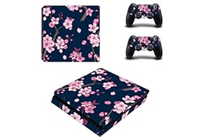 ZOOMHITSKINS PS4 Slim Skin, Compatible for Playstation 4 Slim, Japan Flowers Pink Sakura Cherry Blossom, 1 PS4 Slim Console Skin 2 PS4 Slim Controller Skin, Durable & Fit, 3M Vinyl, Made in The USA