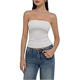 REORIA Women’s Strapless Tube Top Basic Crop Top Ribbed Strapless Shirt for Summer Slim Fit Off Shoulder Tops