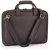 Leather Slim Briefcase for Men 15.6" Laptop Crossbody Messenger Bag Business Work Lawyer Attache Case