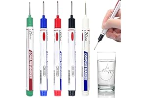 Permanent Long Nib Deeps Hole Marker 5-Pack with Scale – Waterproof Quick-Dry Construction Marker for Metal Wood (White)