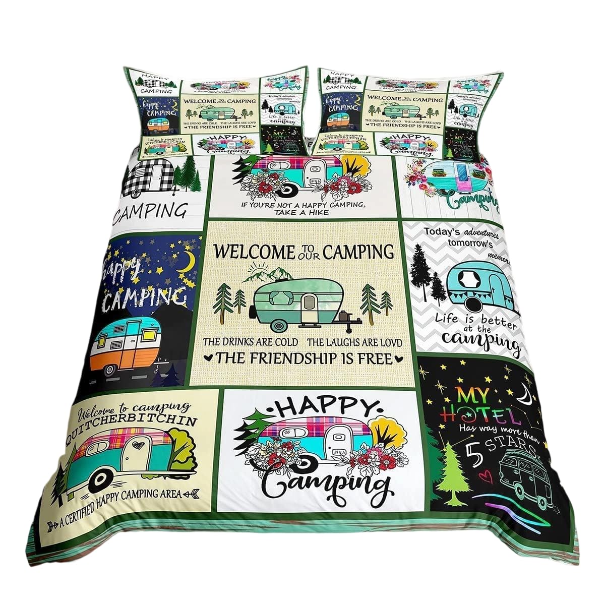 Camper Bedding Set Vintage Cabin Duvet Cover Single For Kids Child Girls Camping Comforter Cover Cartoon Camp Travel Car Quilt Cover Cartoon Camping Decor Rustic Farmhouse Style Bedroom Decor