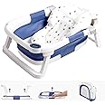 napei Collapsible Baby Bathtub,Baby Bath Tub with Soft Cushion & Thermometer,Baby Bathtub Newborn to Toddler 0-36 Months,Portable Travel Baby Tub,Blue