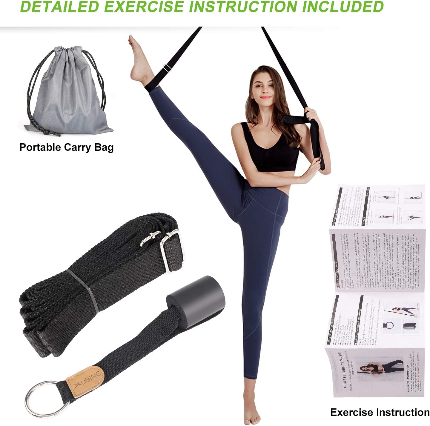 UBING Leg Stretcher, Leg Flexibility Door Stretcher Strap for Ballet Cheer Gymnastics Taekwondo Dancers with Detailed Exercise Instruction and a Portable Carry Bag