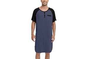 Enjoyoself Mens Cotton Short Sleeve Pyjama Tops Nightshirts Lightweight Sleepwear