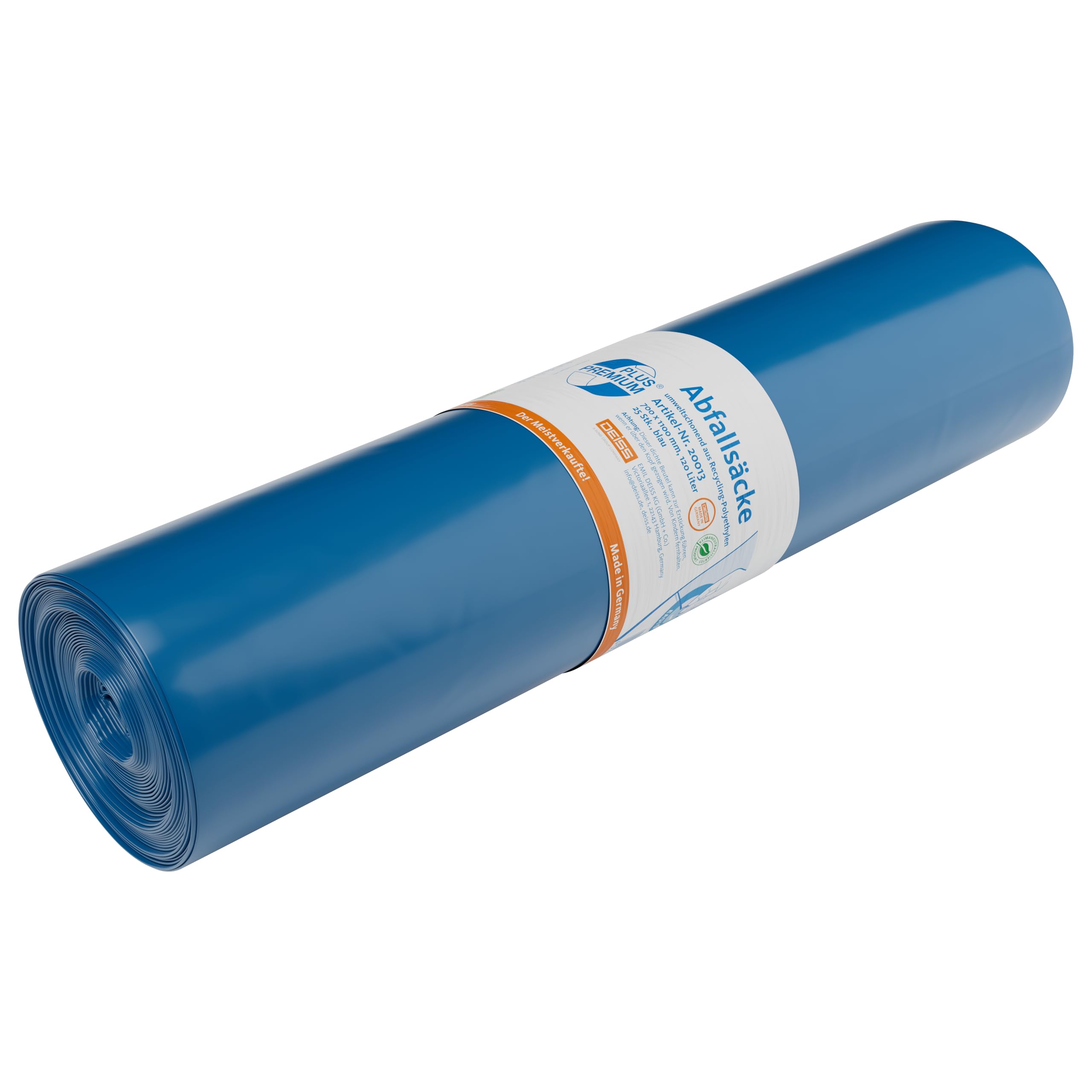 20013 Deiss Bin Liners, 120 L, 700 x 1100 mm, Type 60, Blue (Pack of 25)