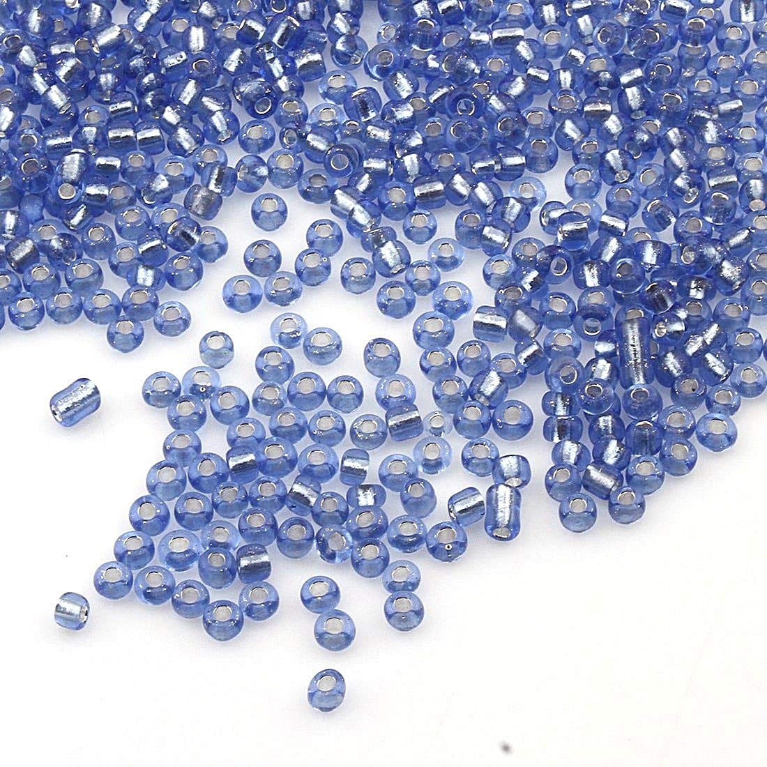 Perlin Glass Seed Beads Indian Beads Seed Beads Pony Beads 3 mm Silver Lined 8/0 Silver Lined Seed Beads 3300 Pieces (Blue)