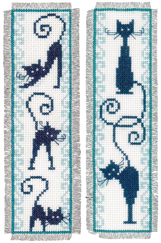 Vervaco Bookmark Cheerful Cats Counted Cross Stitch Kit, Set of 2, Multi-Colour