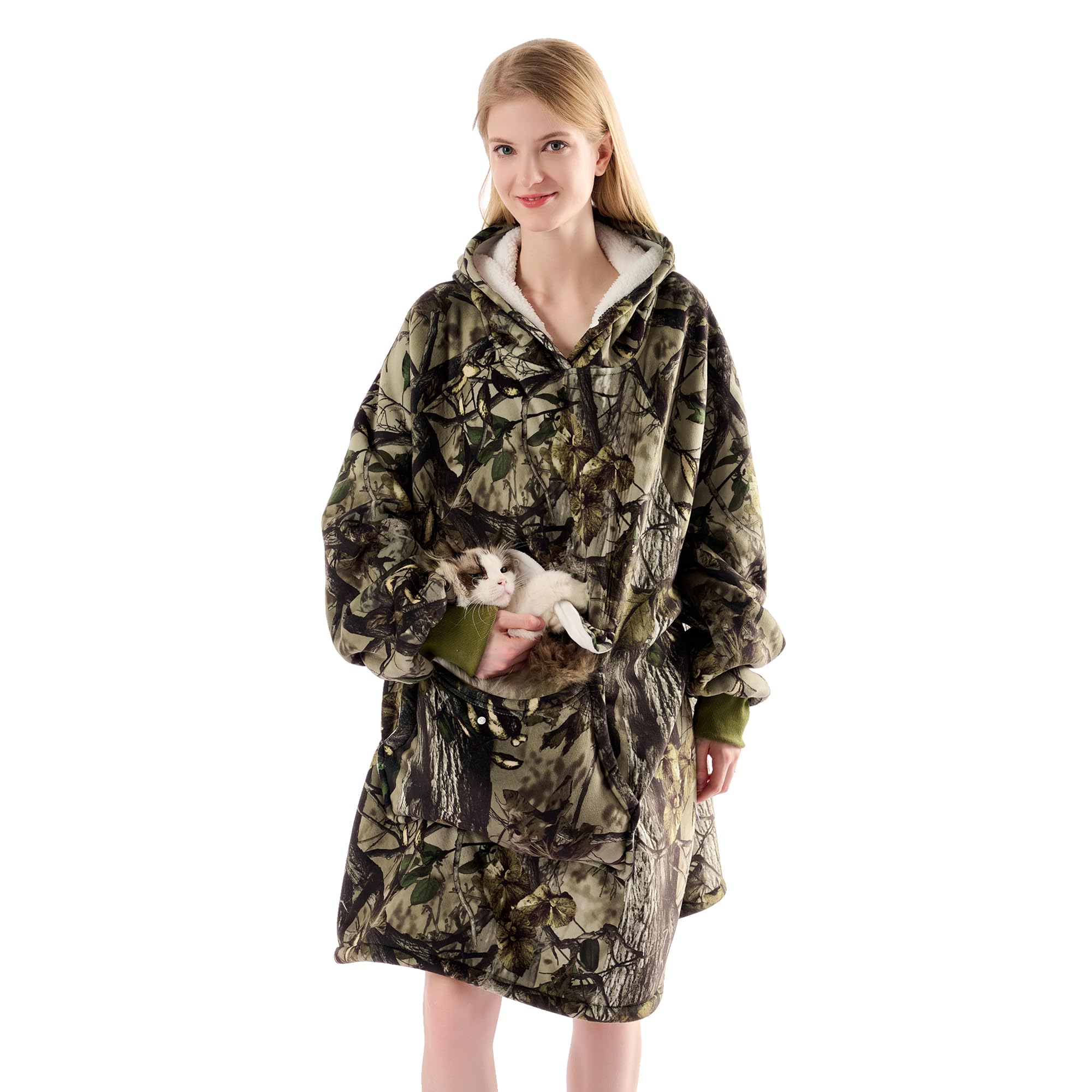 Krifey Wearable Blanket Hoodie, Oversized Sherpa Fleece Sweatshirt with Giant Pocket, Birthday Gifts for Women, Mom, Sister Image