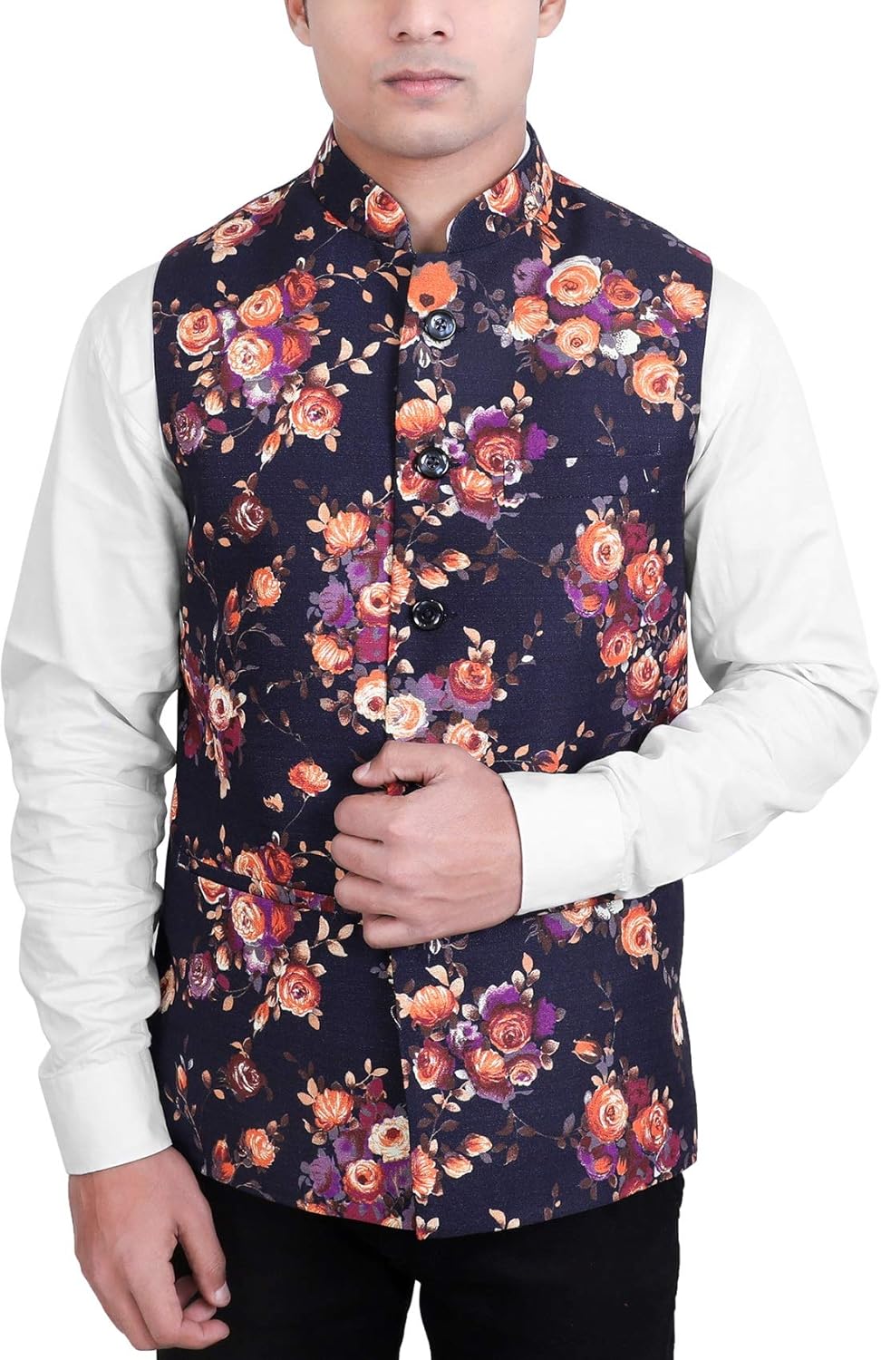 la rainbow casual silk blend printed nehru jacket for men/boys