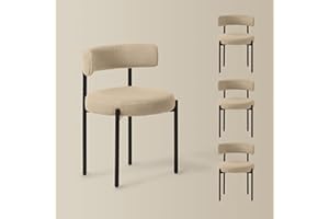 FORSALUND Boucle Dining Chairs Set of 4, Beige Dining Chairs with Upholstered Seat and Round Back, Mid-Century Modern Kitchen Chairs for Dining Room, Restaurant