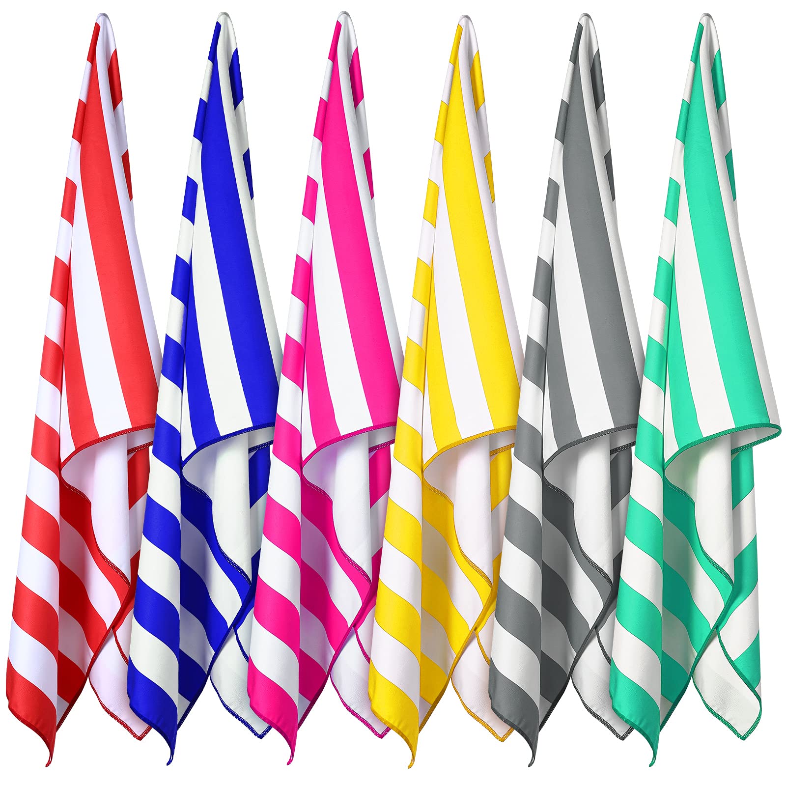 Tatuo 6 Packs Microfiber Beach Towels,63 x 32 Inch Large Beach Pool Stripe Towels Absorbent Soft Shower Swim Oversized Blanket for Pool Swim Bathing Women Men Adult(Vivid Colors,6 Pieces)