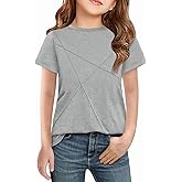 Haloumoning Girls Short Sleeve T Shirts Kids Summer Fashion Pleated Crewneck Tops Tees 5-14 Years