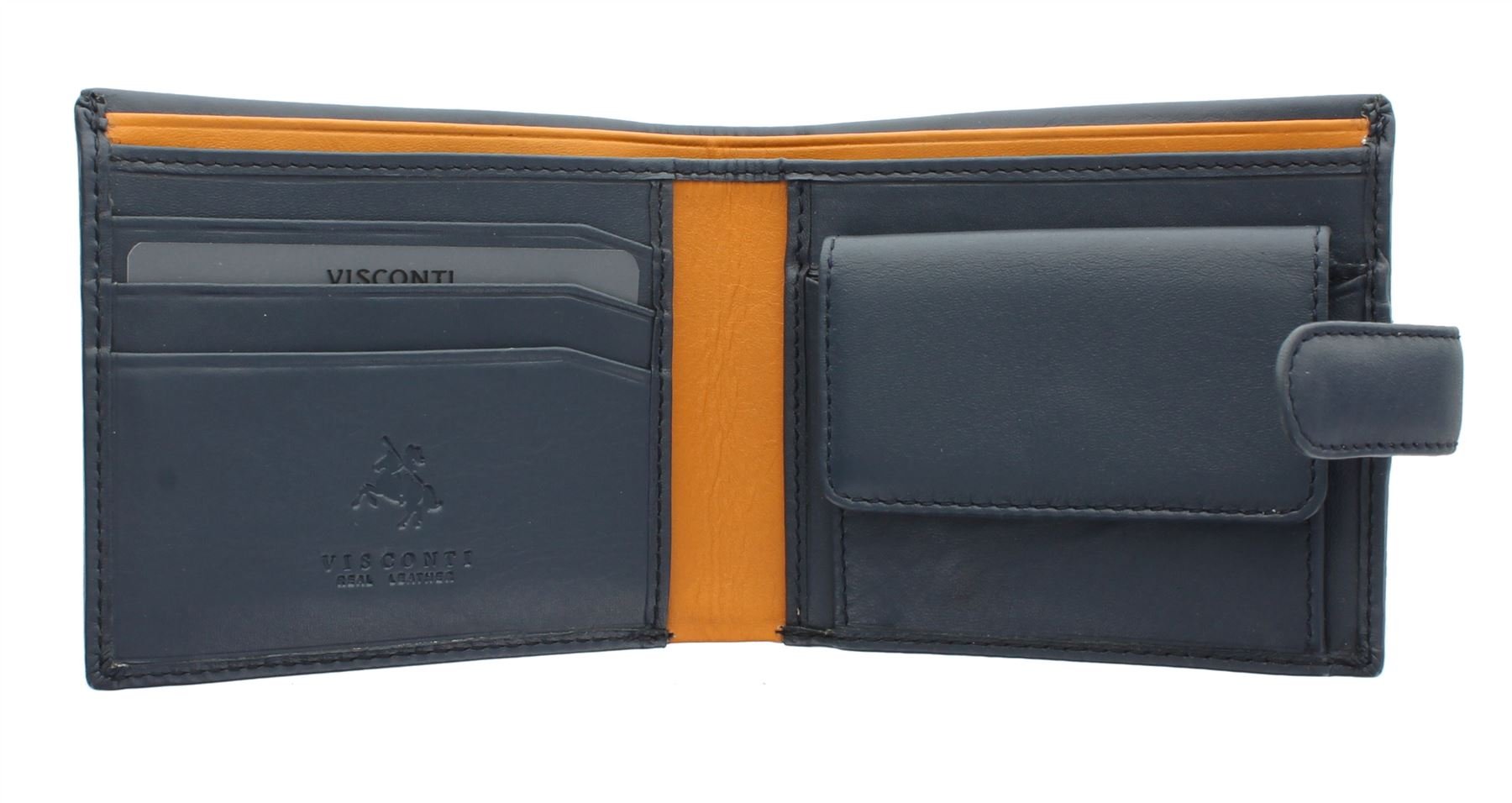 VISCONTI Parma Collection Vincent Two Tone Gents Leather Bi-Fold Wallet RFID Blocking PM100 Blue/Mustard