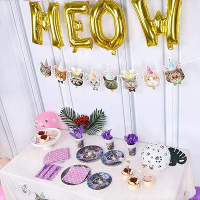 Buy 168 Pcs Cat Party Supplies Plates Cutlery Balloons Birthday Decorations Set Kitten Party Disposable Dinnerware Plates Napkins Cups Cutlery Cat Birthday Banner Cupcake Serves 16 Online In Indonesia B083qc85gj