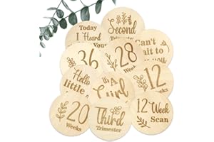 MALIHOME Wooden Pregnancy Journey Milestone Markers, Weekly Growth Bump Tracker Milestone Discs, Double Sided Baby Arrival Photo Prop Cards and Pregnancy Announcement, Baby Shower Gifts for Pregnant Moms