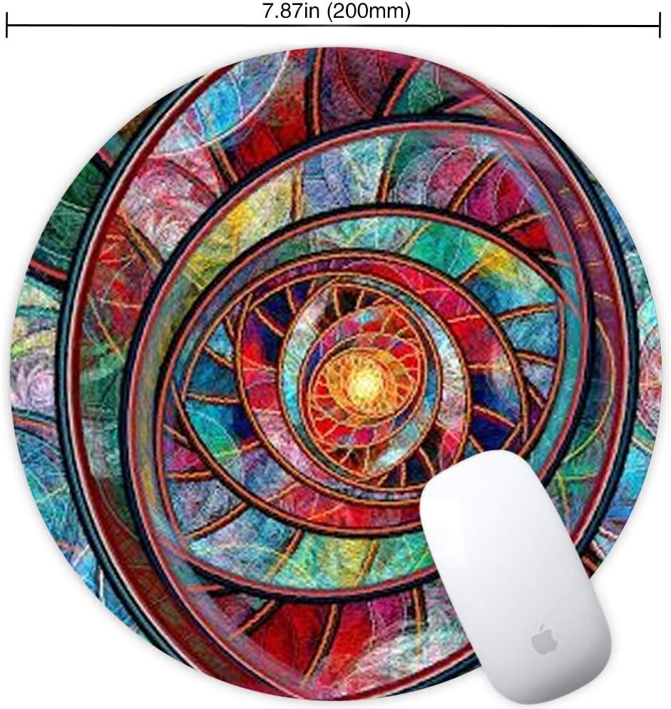 Round Mouse Pad, Multicolored Glass Mouse Pad NonSlip Rubber Base