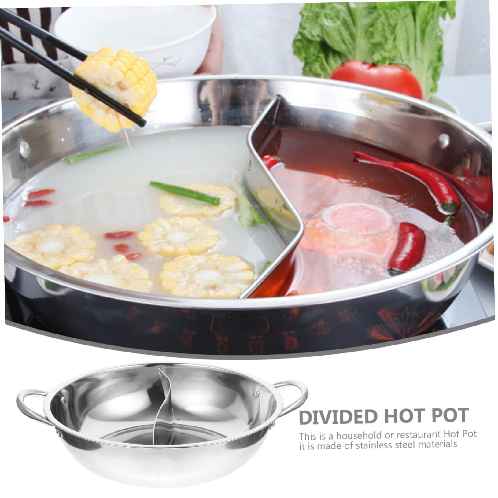 SHOWERORO Shabu Shabu Split Hot Pot Electric 304 Stainless Steel Double Flavor Hot Pot Cooker