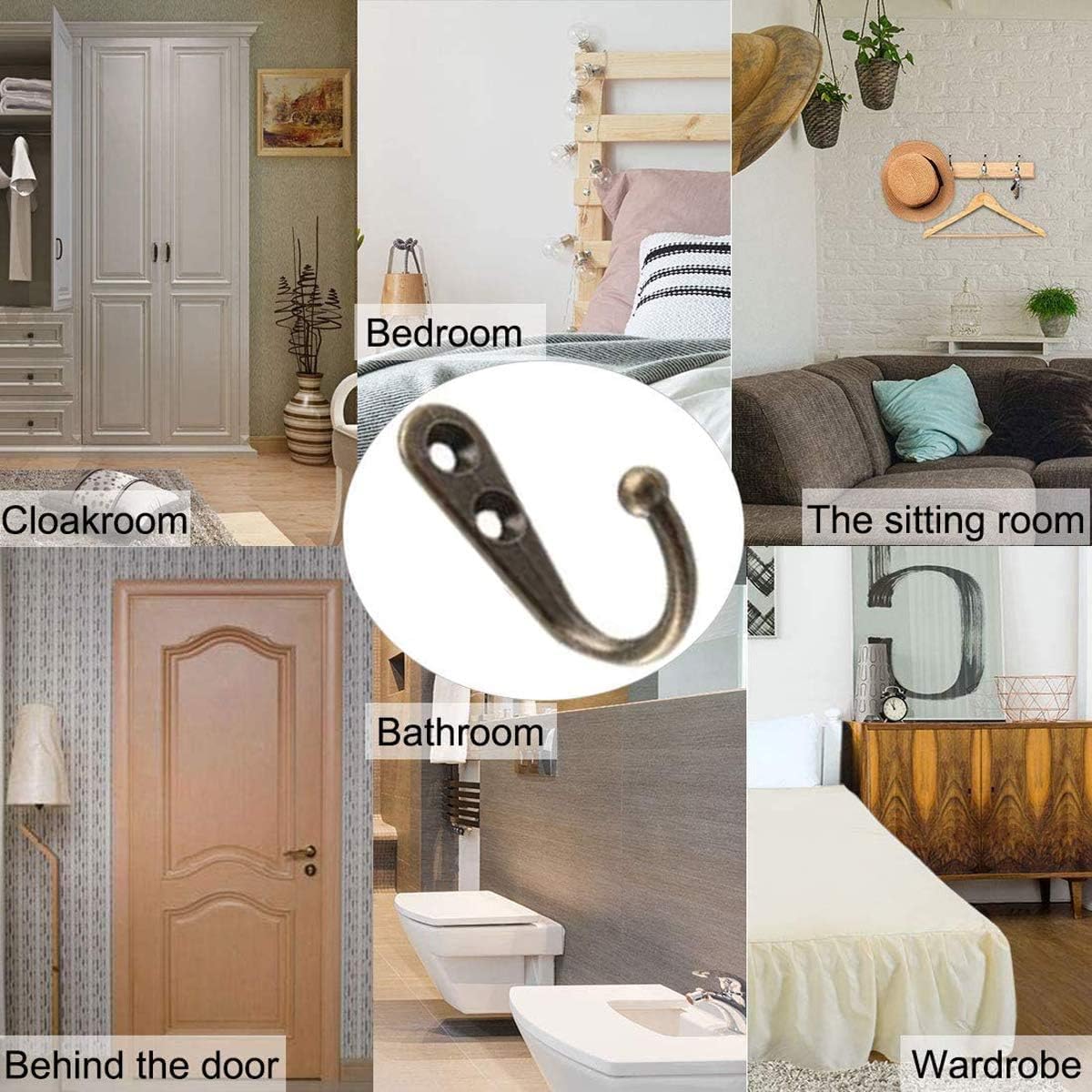 Namvo 20 Pieces Large Coat Hooks Wall Single Mounted Hook Hangers with 40 Pieces Screws,Perfect Use in Bedroom Bathroom Kitchen Green Bronze - Image 5