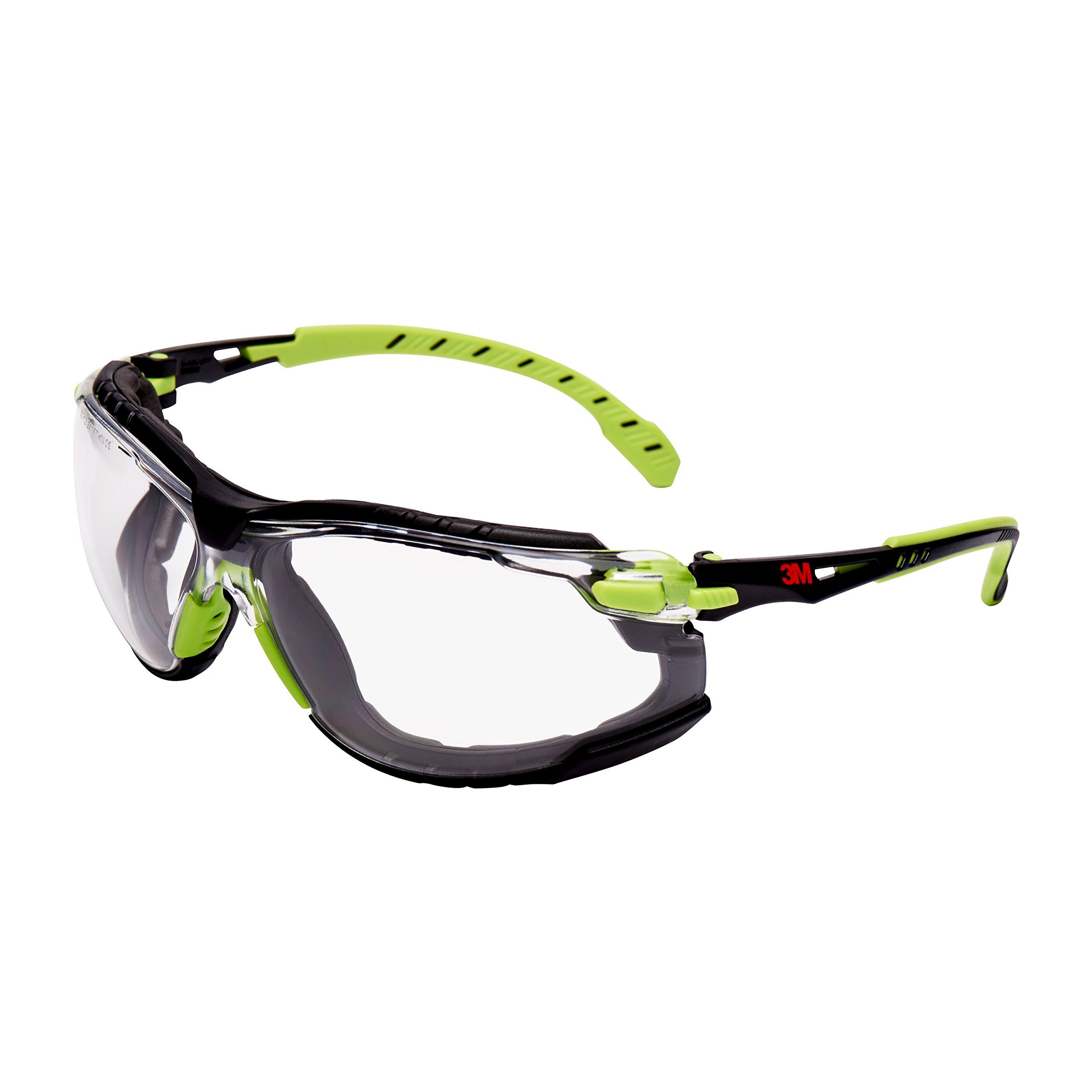3M Solus Safety Glasses, Green/Black frame, Scotchgard Anti-Fog, Clear Lens, S1201SGAFKT-EU