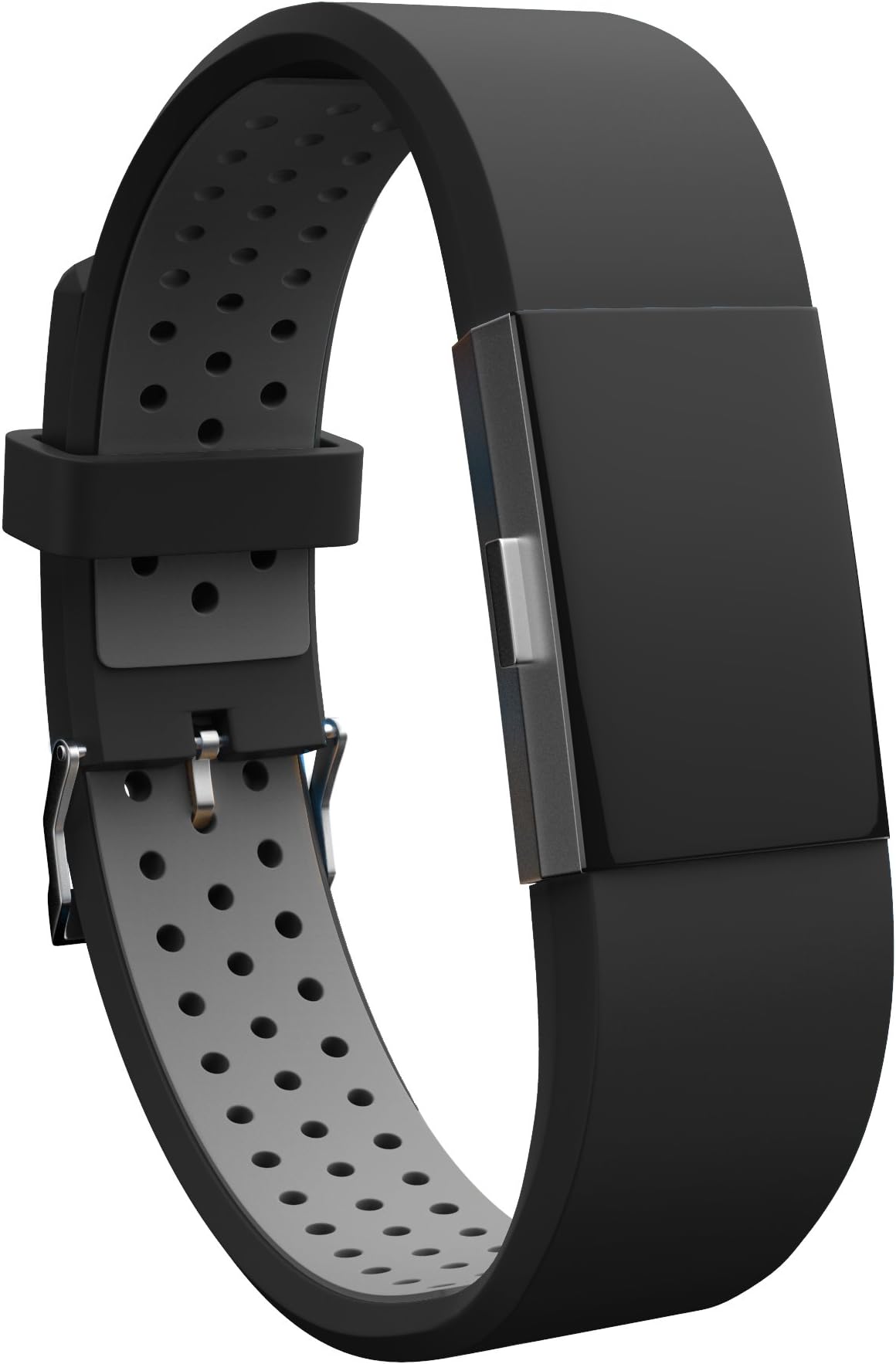 Teak - Silicone Sport Replacement Wristband for Fitbit Charge 2 - Universal Size, Black and Gray