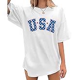 4th of July Shirts USA Shirt: American Flag Shirt Women Oversized - Patriotic Tshirt - USA Stars Stripes Tee Tops