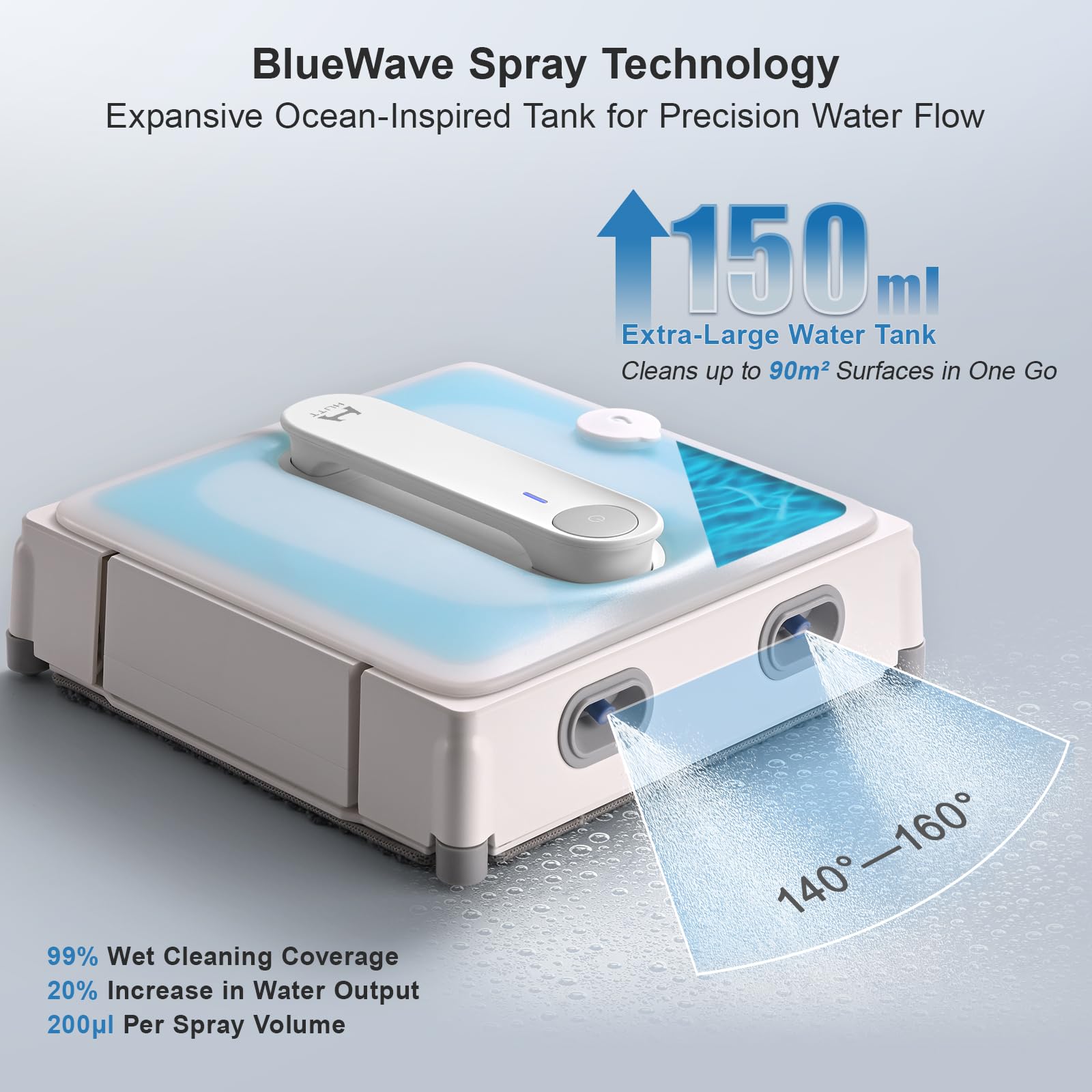 HUTT Robot de limpieza de ventanas automático W9 con 4 pulverizadores de agua, 3 compartimentos de presión mejorados, potencia de succión de 3800 Pa, sensores anticaída y detección de bordes, para ventanas de gran altura, azulejos y vidrio