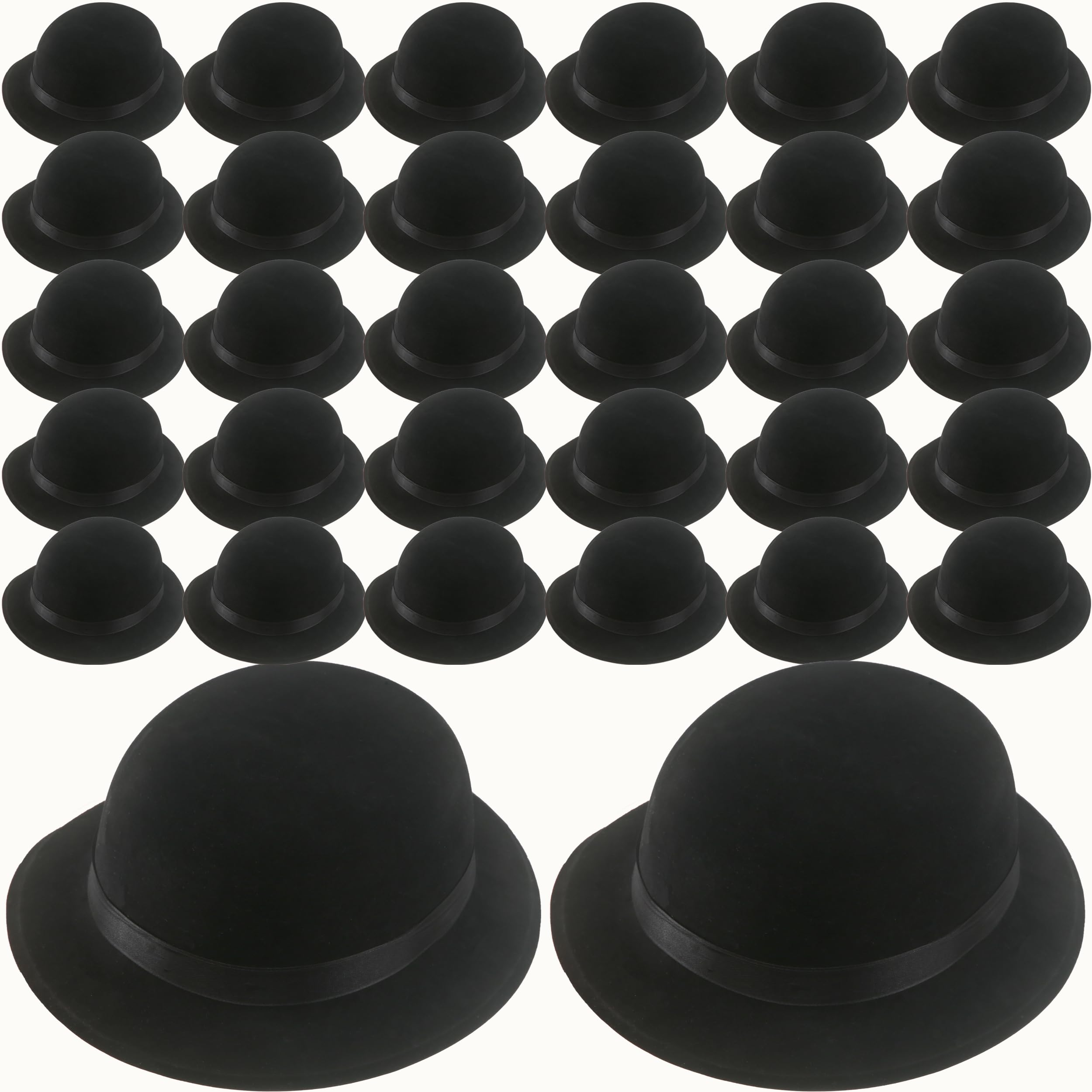 SGBETTER 32 Pack Plastic Derby Top Hat Bulk Black Bowler Hats Costume Accessories for Men Women Kids Halloween Masquerades Party Dress up