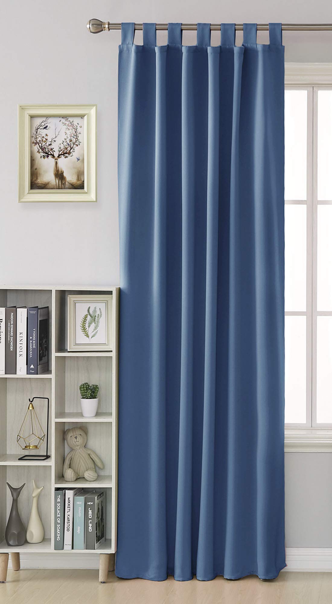 Deconovo Thermal Insulated Window Treatment Room Darkening Tab Top Blackout Curtain for Bedroom, Fabric, Blue, 140x245cm