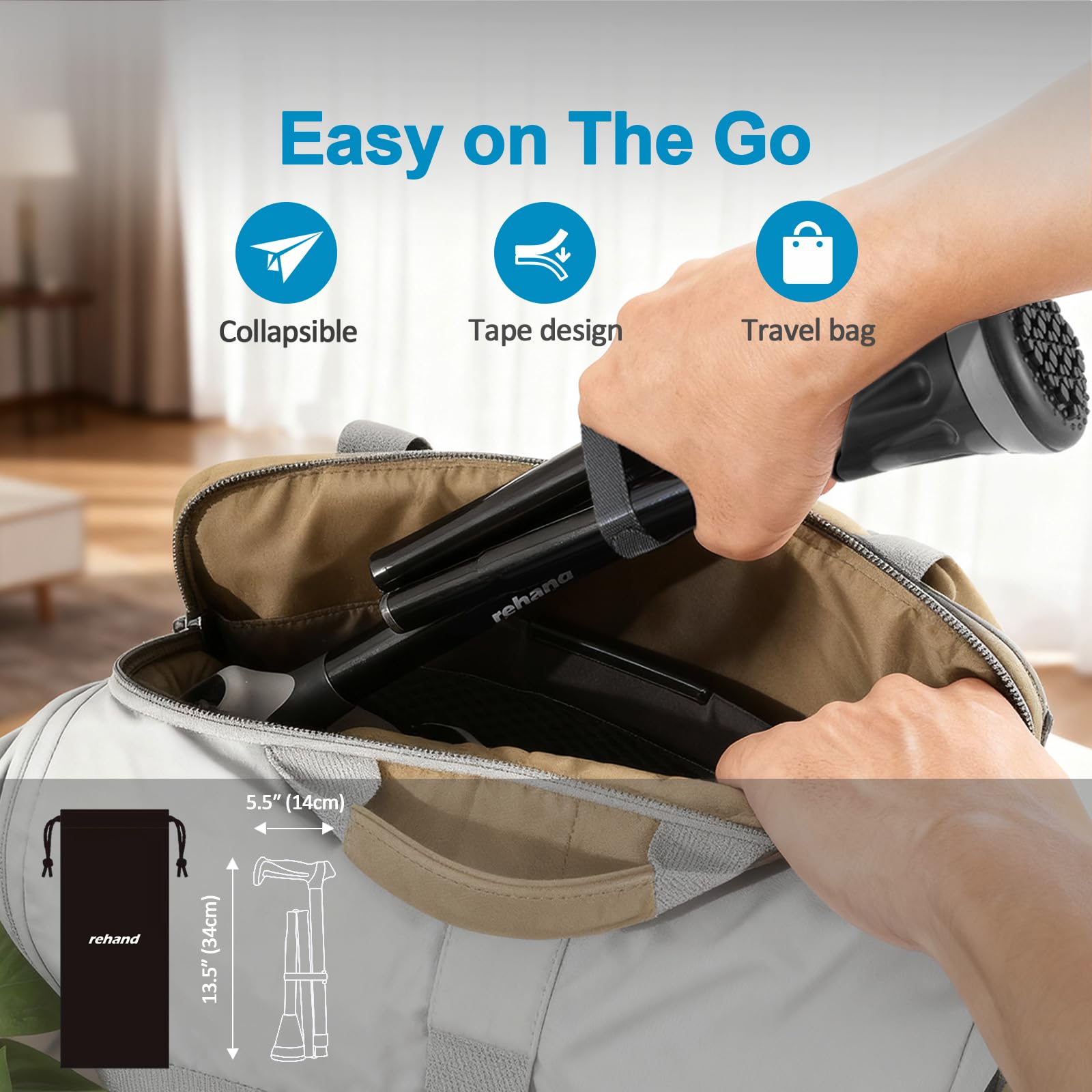 REHAND Walking Cane - Foldable, Adjustable, Collapsible Walking Canes for Men & Women, Heavy Duty All Terrain Tip, with Travel Bag | Walking Sticks for Seniors & Adults