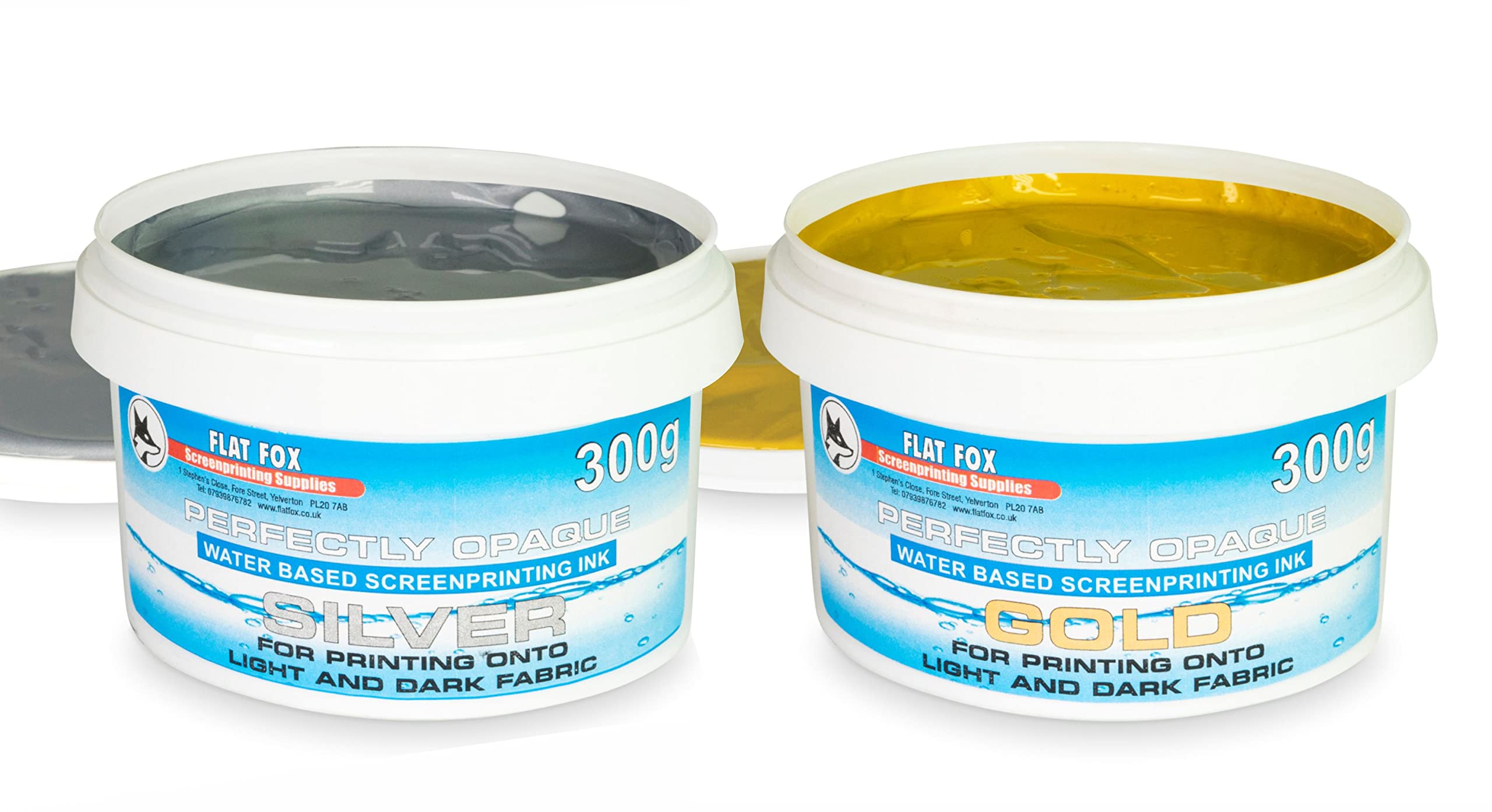 Flat Fox Screen Printing Opaque Water Based Fabric Inks (Gold & Silver Set, 300g)… — image 1