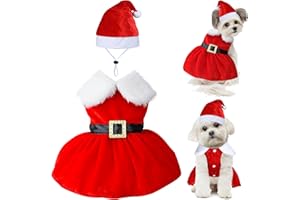 GOYOSWA Dog Christmas Outfit Dog Christmas Dress Santa Hat Dresses Costume Holiday Outfit Clothes for Small Medium Dogs Pets (Christmas Dress & Hat, X-Large)