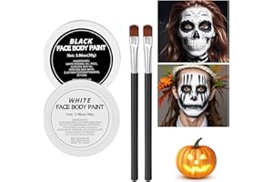 JS2U ZW White Black Face Body Paint,Halloween Clown Makeup Kit with 2 Brushes,Professional White Black Face Body Painting Kit for Clown, Joker, Theater, Cosplay, Costume, SFX Make-up