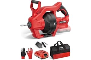 EZUVITA 20V Cordless Electric Drain Snake, 25Ft Replaceable Cable with 2.0Ah Battery & Fast Charger, Storage Bag & Gloves, Snake Drain Hair Removal Tool with LED Light for Sink&Sewer 3/4"-2" Pipe
