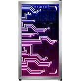 Cyberpunk Beverage Cooler, 130 Can Mini Fridge, LED Light Door, Gaming Room | Colorful LED Ambient Lighting, Freestanding for Bar &amp; Party, Adjustable Shelves for Cans &amp; Bottles