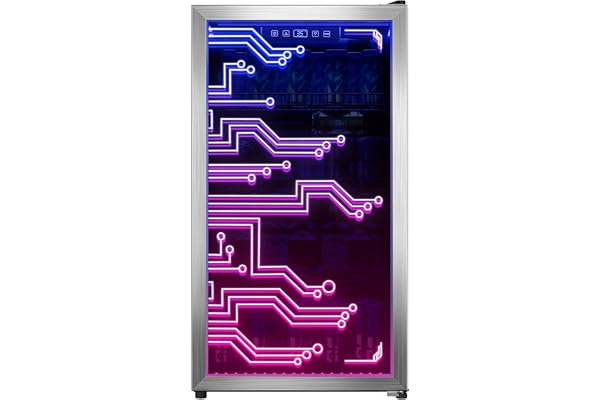 Manastin Gaming Light Up Beverage Refrigertor, Led Lighting Door 120 Cans Freestanding Beverage Fridge, Cyberpunk Beverage Cooler for Gaming, Gaming Room, Bar, Party (Lighting)