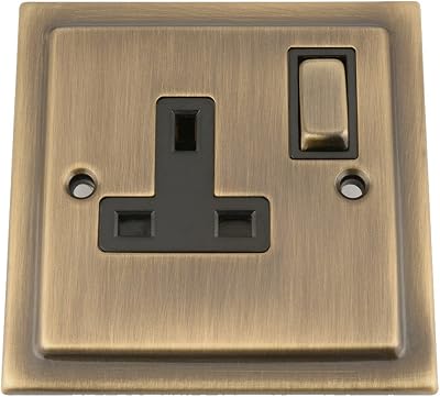 A5 Products Victorian 1 Gang 13 Amp Single Plug Socket Antique Brass Black