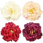 PRETTYLIFE Peony Flower Hair Clips for Women, 4 Pieces Large Floral Alligator Hair Barrette Accessories Brooch 5.5" for Wedding Bride Dancer Party (Red Style)