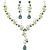 EleQueen Austrian Crystal Necklace Earrings Bridal Jewerly Set for Brides Wedding Party Dress Costume Accessories for Women Iridescent AB Silver-Tone