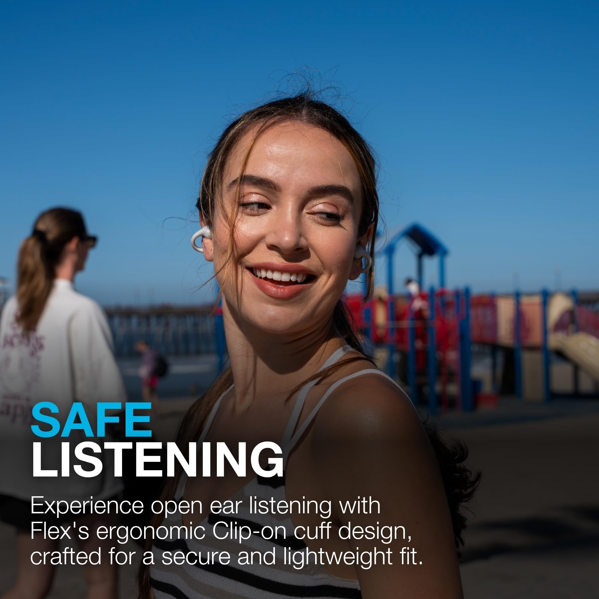 JLab Flex Open Earbuds, Clip-on Cuff Design, Wireless Open-Ear Audio Freedom Effortless Fit, Safe Listening, Bluetooth Multipoint, Customize with The App, Cloud White