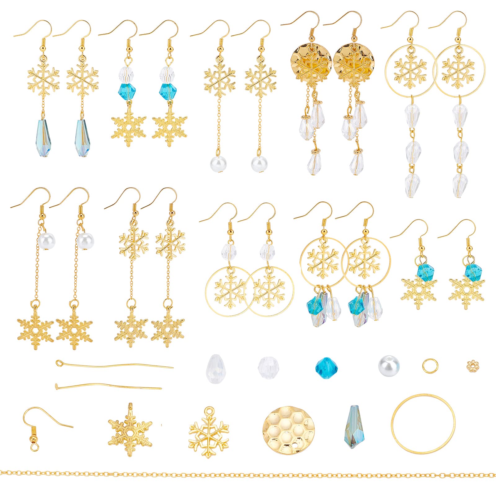 SUNNYCLUE 1 Box DIY Make 10 Pairs Snowflake Earrings Making Starter Kit Snowflake Alloy Pendants Teardrop Glass Beads Brass Cable Chain for Women DIY Christmas Earring Jewellery Making Crafting — image 1