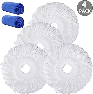 4 Pack Mop Head Replacement for Hurricane Refill, Microfiber Spin Mop Replacement Heads Easy Cleaning Mop Head Replacement Bonus with 2 Pack Microfiber Cloth