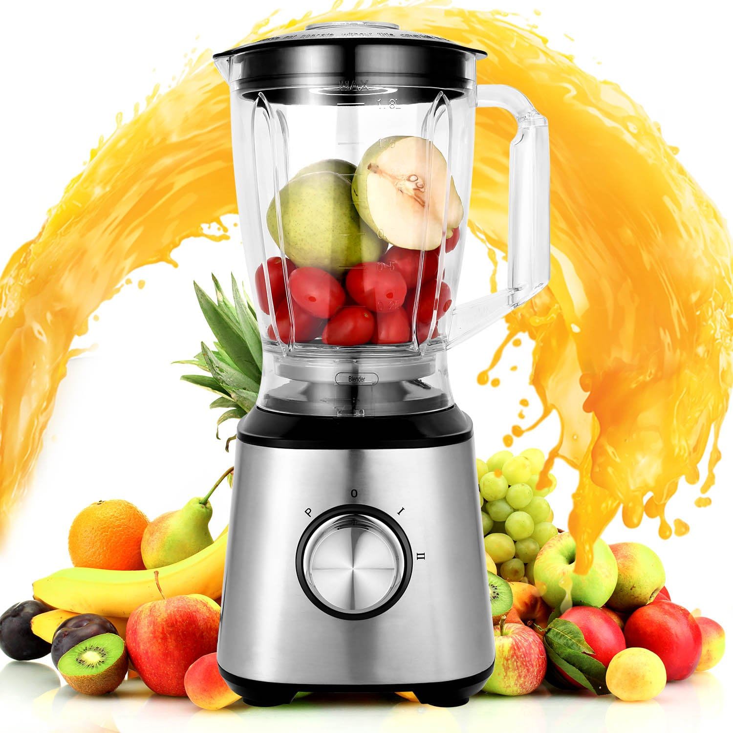 Hopekings Blender 800W Jug Blender,Smoothie Maker Blender, Blender with Grinder for Shakes and Smoothies with BPA Free,1.8L Silver