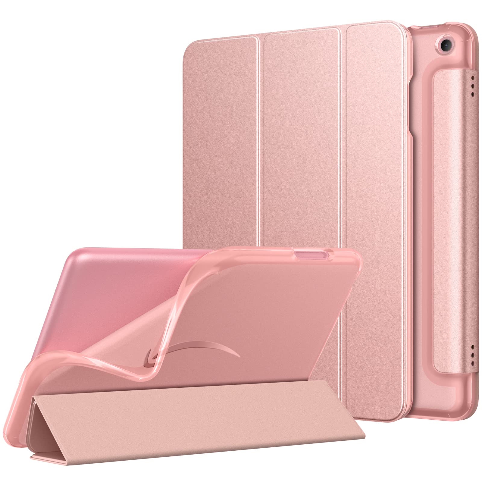 MoKo Case Fits All-New Kindle Fire HD 8 & 8 Plus Tablet (12th Generation-2024/2022 Release) 8", Soft TPU Frosted Colored Back Cover Multi-Angle Slim Smart Shell, Auto Wake/Sleep, Rose Gold