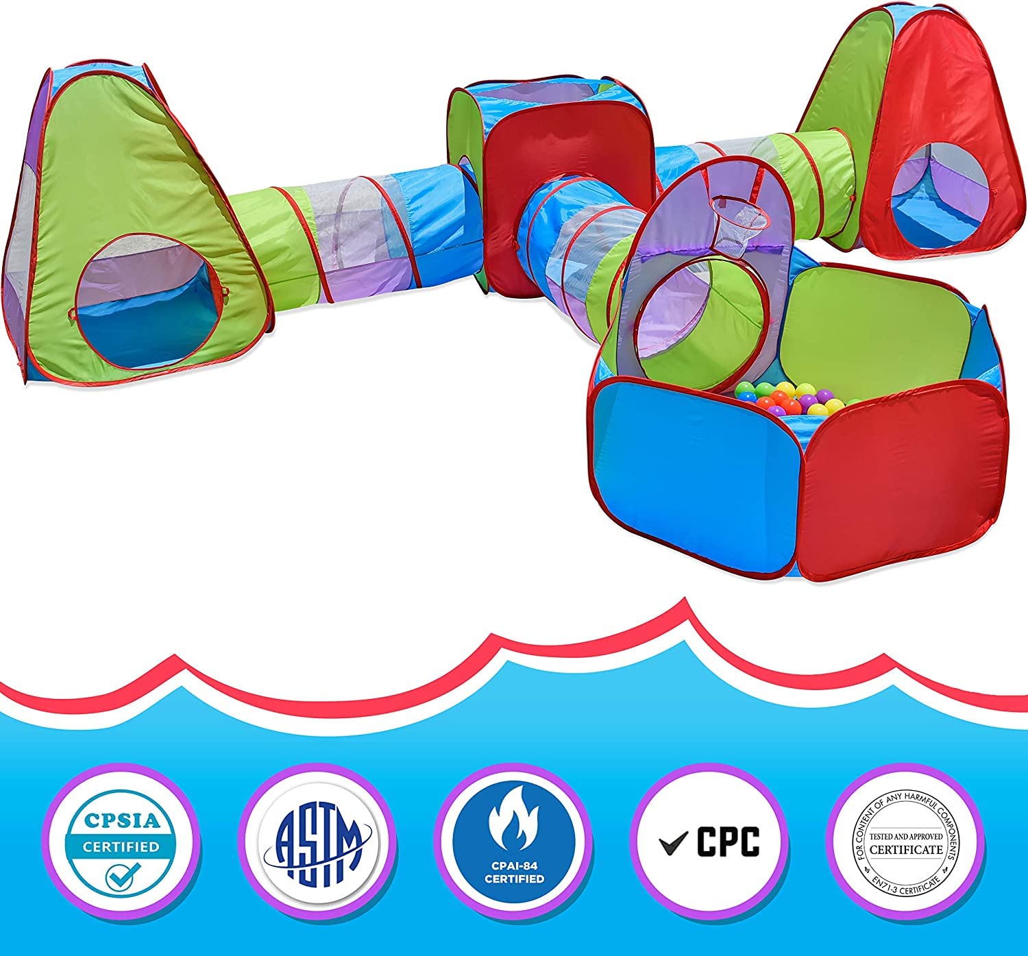 Hide and Slide 7pc Kids Ball Pit Play Tent and 20 Balls, Toddler Jungle Gym Play Tent Crawl Tunnel Toy for Babies Infant Children, Birthday Gift Girls Boys, Indoor Outdoor Gift, Portable Play Center